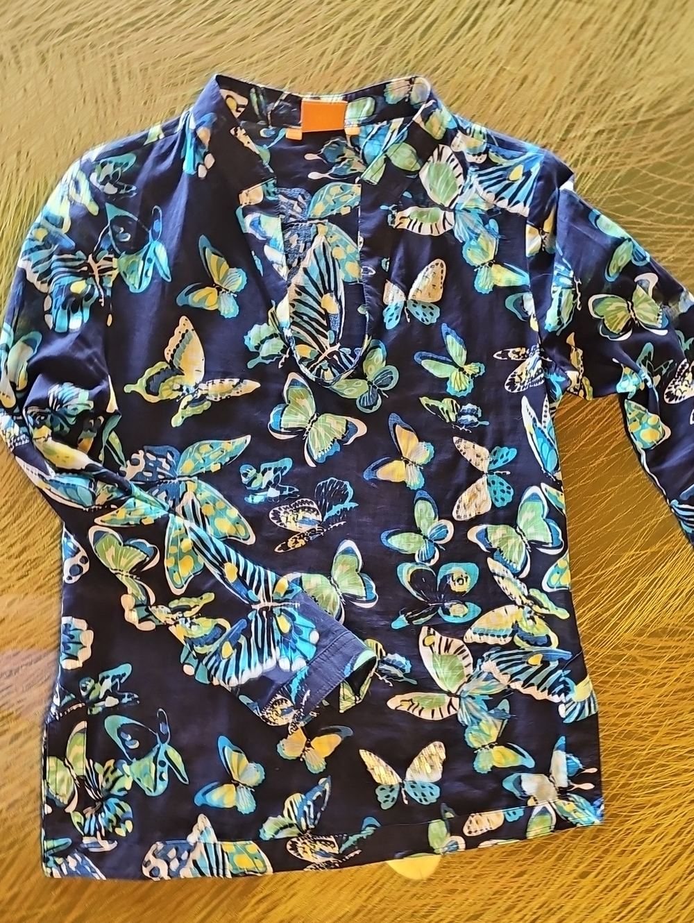 Navy Butterfly Print V-Neck Tunic